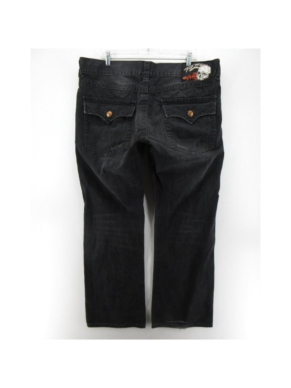 True Religion Jeans 40 Relaxed Skull Rose Ripped Distressed Denim USA
